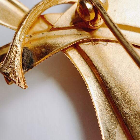 VTG Mid Century Brooch Leaf Wheat Botanical 1950s Gold Tone Textured Jewelry - Picture 12 of 12